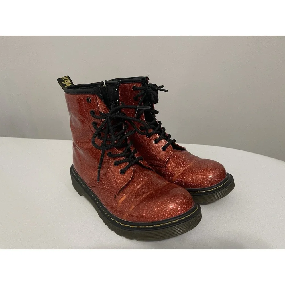 Dr DOC Marten 1460 Y Red Glitter Lace Up Boots - Size 5 US M / 4 UK
